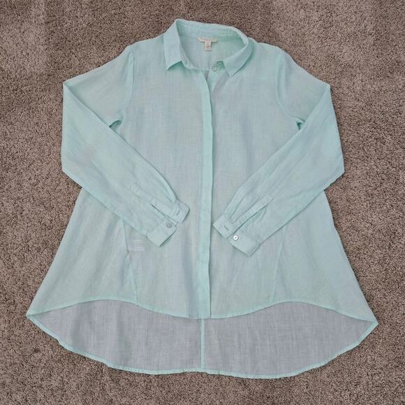 Eileen Fisher Organic Linen Tunic Top Sz S Green Minimalist Lagenlook Coastal - Picture 2 of 9